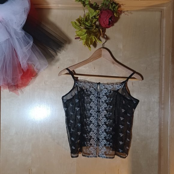 MERCER & MADISON VINTAGE Black Cream Floral Lace 5 Button Camisole Bustier_XL - Picture 1 of 9